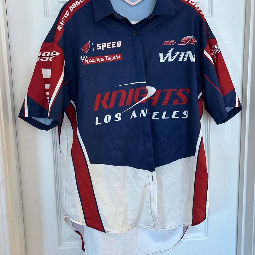 SHEIN Blue and White Racing Team Shirt